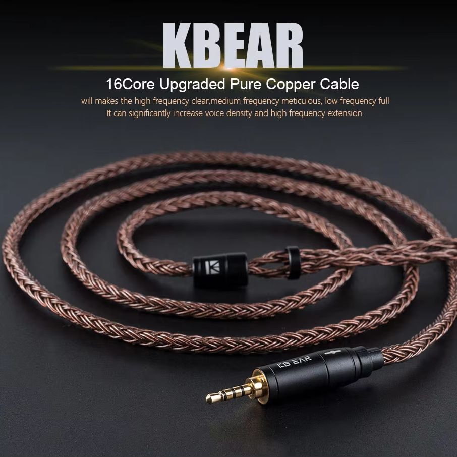 Trs Cable - KBEAR 16-aderige 2-pins IEM-hoofdtelefoonkabel, verbeterde HiFi