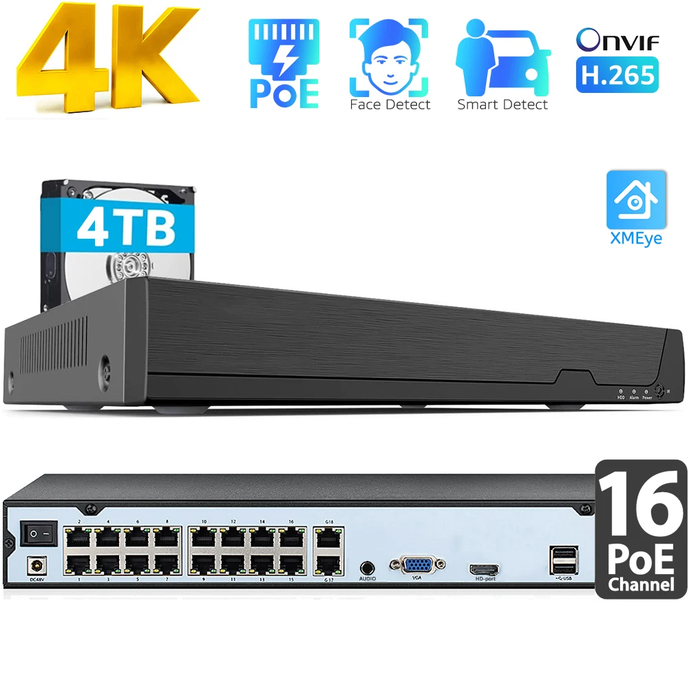 16CH 4K POE NVR (8MP/6MP/5MP/4 - Audio Cable Rca recensie en prijs
